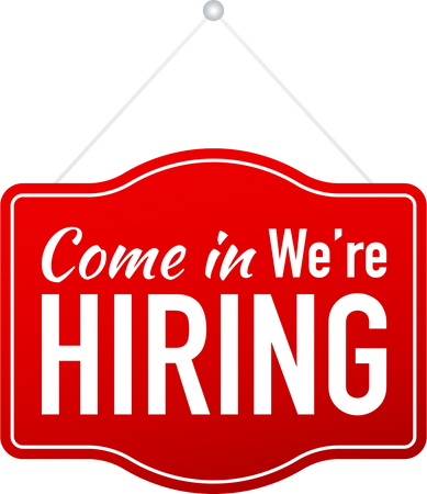 Come in We're hiring hanging sign